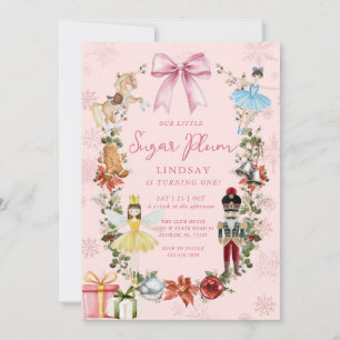 Invitación Chica de Navidades de Nutcracker Pink Bow