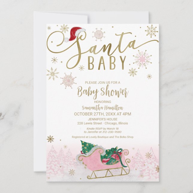 Invitación Chica de Navidades de Santa Bebé Baby Shower (Anverso)
