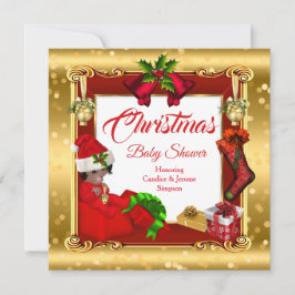 Invitación Chica de navidades o niño Baby Shower Red Gold Box