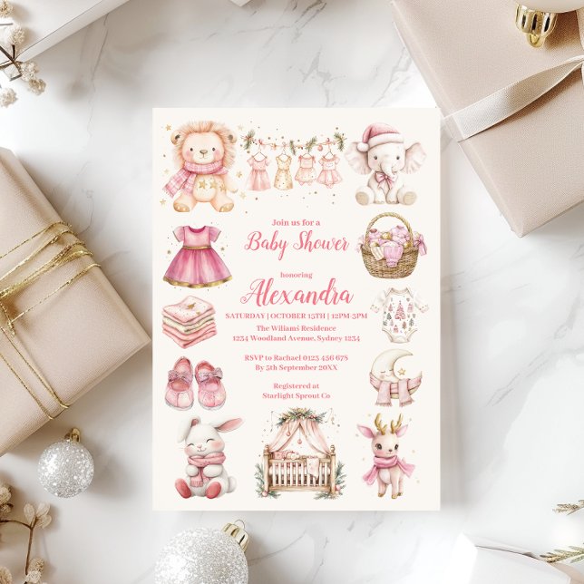 Invitación Chica de Navidades rosados Collage Baby Shower (Subido por el creador)