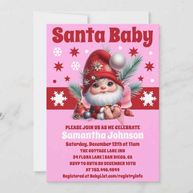 Invitación Chica de Navidades rosados Santa Bebé Baby Shower (Anverso)