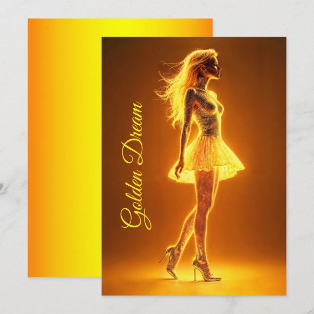 Invitación Chica de neón dorado en la elegancia de la moda br (Anverso / Reverso)