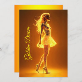 Invitación Chica de neón dorado en la elegancia de la moda br