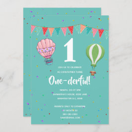 Invitación chica de niño de primer cumpleaños con globo aeros