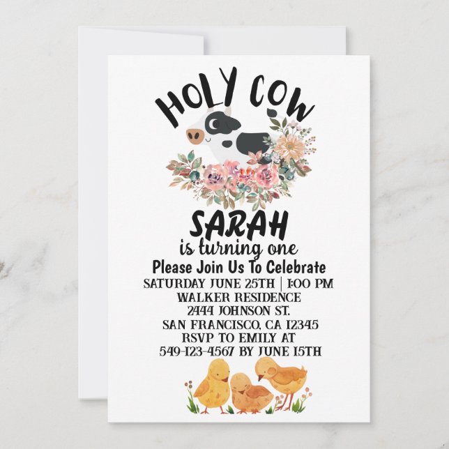 Invitación Chica De Niño De Vaca Sagrada Está Cumpliendo Un C (Anverso)