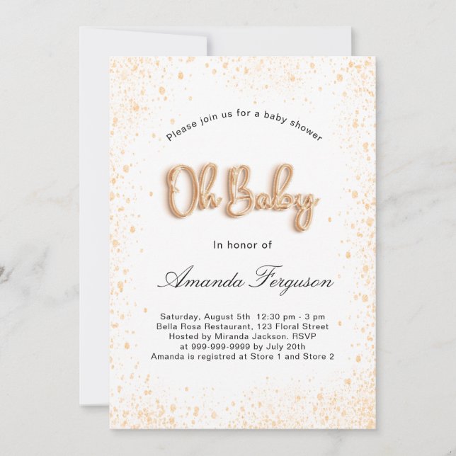 Invitación chica de niño purpurina de oro blanco de Baby Show (Anverso)