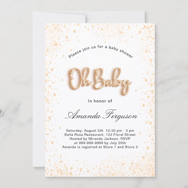 Invitación chica de niño purpurina de oro blanco de Baby Show (Anverso)