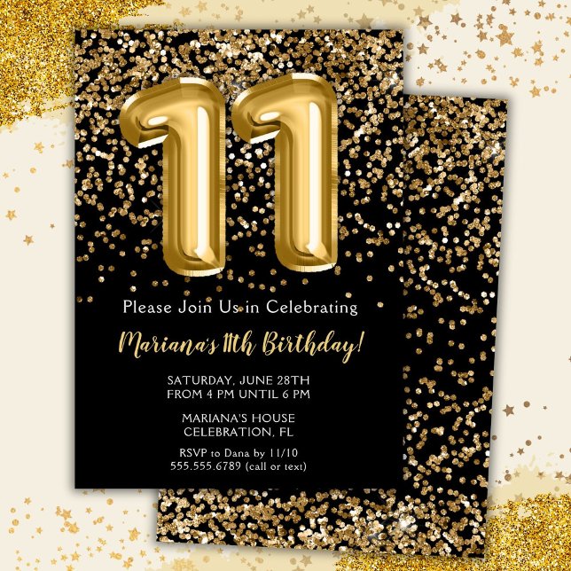 Invitación Chica de niños de oro negro 11ª fiesta de cumpleañ (Subido por el creador)