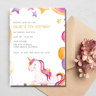 Invitación Chica de Niños de Unicornio