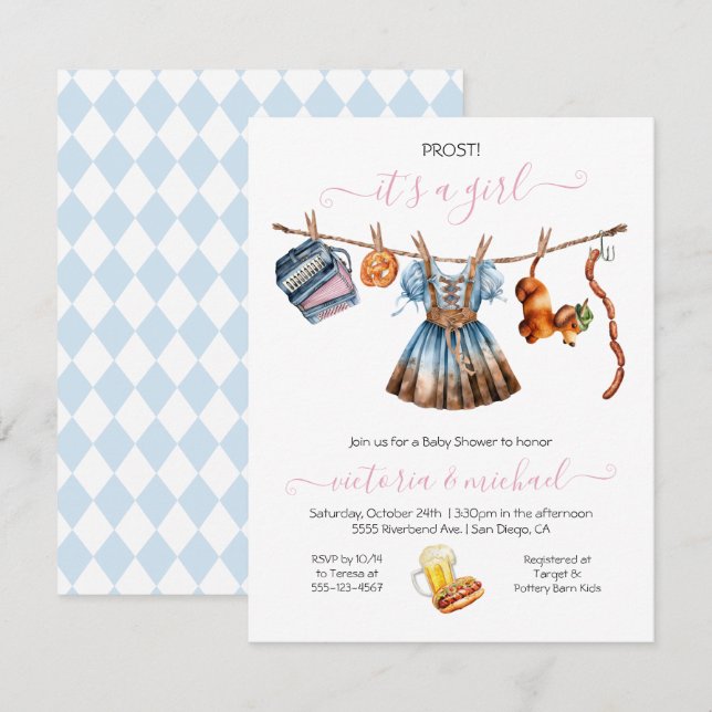Invitación Chica de Oktoberfest Baby Shower Clothesline (Anverso / Reverso)