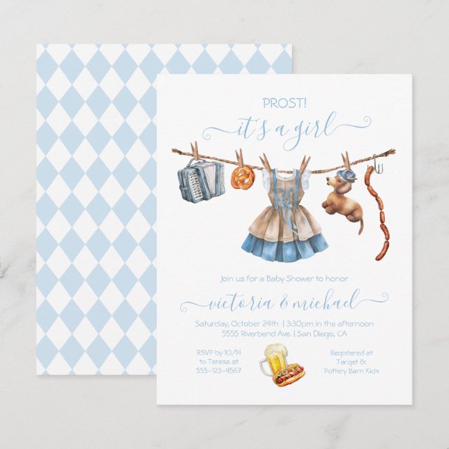 Invitación Chica de Oktoberfest Baby Shower Clothesline (Anverso / Reverso)