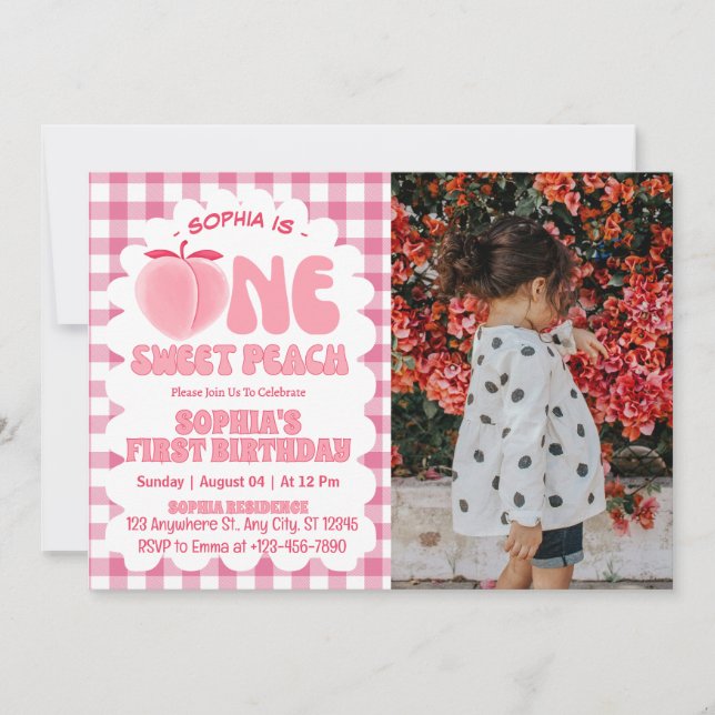 Invitación Chica de One Sweet Peach 1er cumpleaños (Anverso)