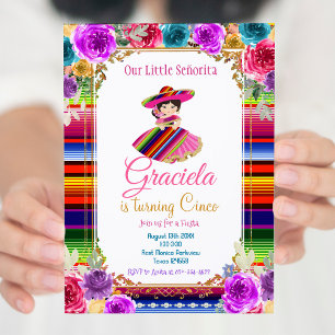 Invitación Chica de oro de cumpleaños de Fiesta Mexicana colo