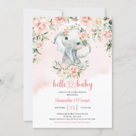 Invitación Chica de oro de flores rosas rojas de elefante beb