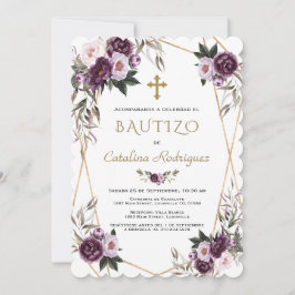 Invitación Chica de oro de las flores púrpura de la Invitació