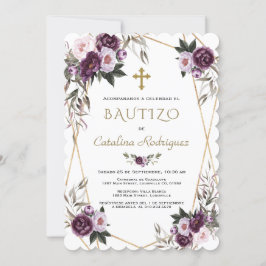 Invitación Chica de oro de las flores púrpura de la Invitació