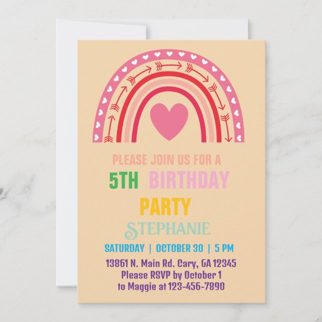 Invitación Chica de oro del arcoiris personalizado Cumpleaños (Anverso)