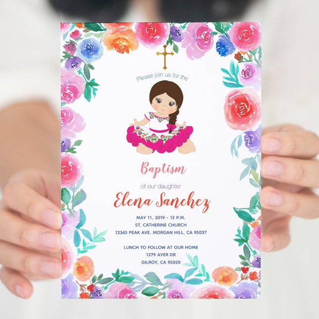Invitación Chica de oro floral bautismo cristiano mexicano (Subido por el creador)