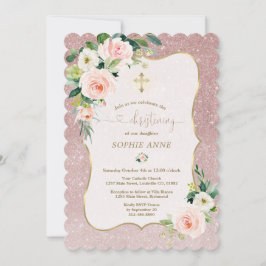 Invitación Chica de oro floral blanco y rosa brillante