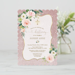 Invitación Chica de oro floral blanco y rosa brillante