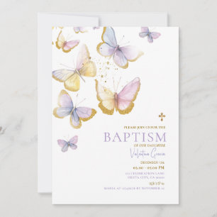 Invitación Chica de oro mariposa Bautismo Flores cruzadas de 
