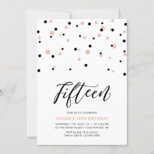 Invitación Chica de oro negro y Rosa 15ª fiesta de cumpleaños