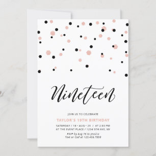 Invitación Chica de oro negro y Rosa 19ª fiesta de cumpleaños