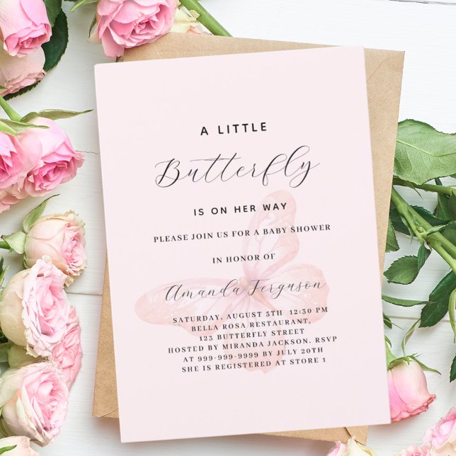 Invitación Chica de oro rosa rosa mariposa Baby Shower (Subido por el creador)