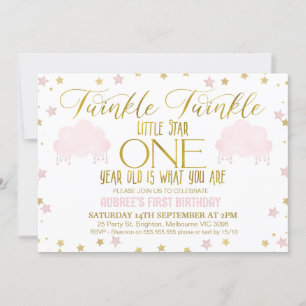 Invitación Chica de Oro Rosa Twinkle Cumpleaños de la Pequeña