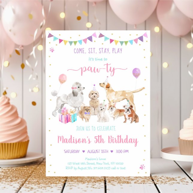 Invitación Chica de oro rosado de perro de cachorro Invitació (Subido por el creador)