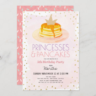 Invitación Chica de oro rosado de princesas y panqueques cump