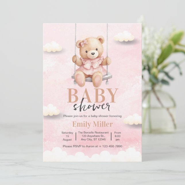 Invitación Chica de osito de peluche Baby Shower, Baby Shower (Anverso de pie)