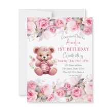 Chica de osito de peluche boho rosa cumpleaños flo