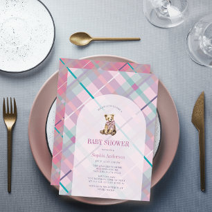 Invitación Chica de osito de peluche rosado y de lavanda Baby