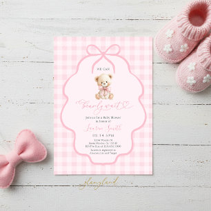 Invitación Chica de oso de peluche de gingham Baby Shower