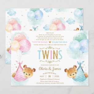 Invitación Chica de oso gemelo lindo Baby Shower por correo