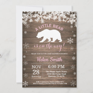 Invitación Chica de oso polar rústico de invierno Baby Shower