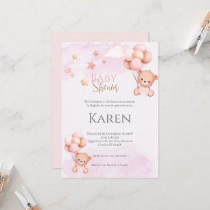 Invitación Chica de oso rosado invitado de Baby Shower en esp