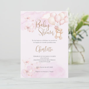 Invitación Chica de oso rosado invitado de Baby Shower en esp