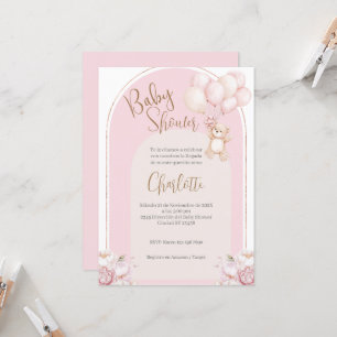Invitación Chica de oso rosado invitado de Baby Shower en esp