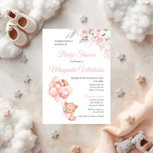Invitación Chica de oso rosado invitado de Baby Shower en esp