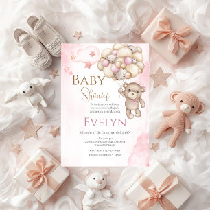 Invitación Chica de oso rosado invitado de Baby Shower en esp