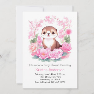 Invitación Chica de Otter Floral Rosa Jugoso Baby Shower