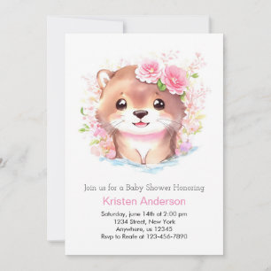Invitación Chica de Otter rosa y Flores Silvestres Baby Showe