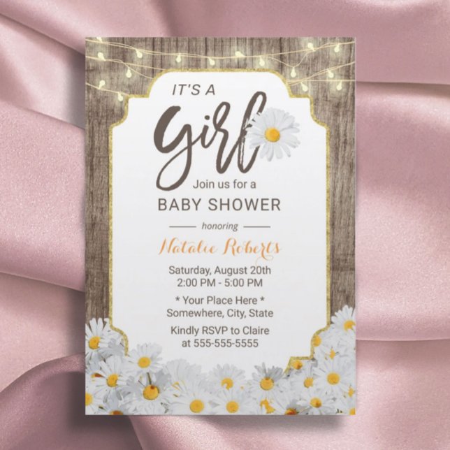 Invitación Chica de país de Baby Shower Rustic Daisy Flowers (Subido por el creador)