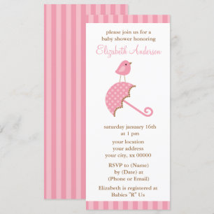 Invitación Chica de pájaro paraguas rosa Baby Shower