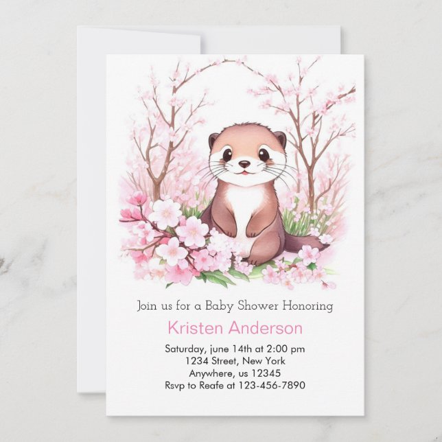 Invitación Chica de Paraíso Floral Rosa-Rosa Baby Shower (Anverso)