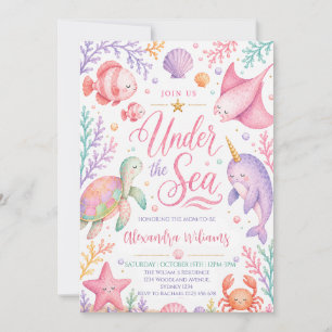 Invitación Chica de Pastel Bajo el Mar Fiesta de Bebé