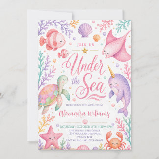 Invitación Chica de Pastel Bajo el Mar Fiesta de Bebé