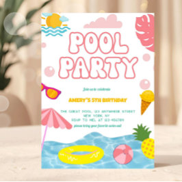 Invitación Chica de Pastel Rosa Fiesta de Piscina de Verano